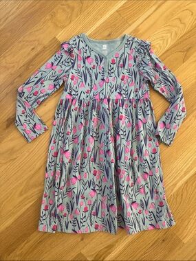 NEW 🌷Tea Collection Blue Floral Long Sleeve Dress with Pink Flowers size 8